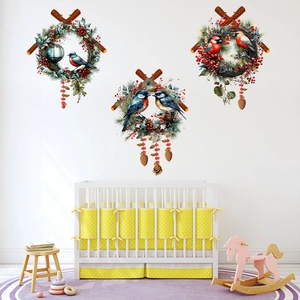 Christmas Bird Garland Wall Stickers PVC Waterproof Removable Decal For Living Room Bedroom Nursery Holiday Home Decoration
