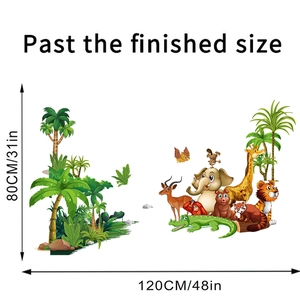 Jungle animal wall decals with 120cm x 80cm finished size layout for room decoration