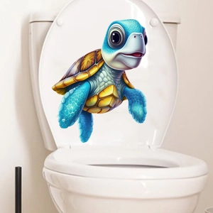 3D cartoon blue sea turtle wall sticker for bathroom decor on white background