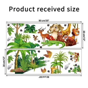 Jungle animal wall decals set with size dimensions of 90x30cm on a white background