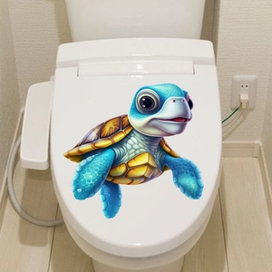 Self-adhesive 3D cartoon sea turtle wall sticker in blue and orange for bathroom decor