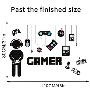 Gamer wall sticker set with silhouette and controllers, dimensions 120cm x 80cm