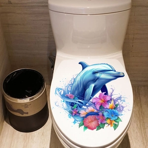 Self-adhesive wall sticker featuring dolphins and flowers for modern bathroom decor