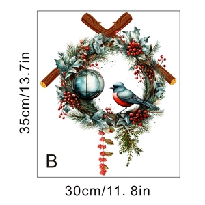 Detailed view of Christmas wreath wall sticker with robin and blue lantern, size 35x30cm