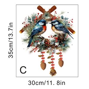 Detailed view of self-adhesive winter birds wall decal with pine cones and berries