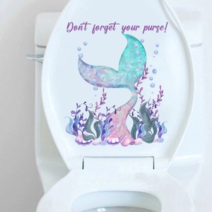 Watercolor Mermaid Tail Toilet Lid Sticker Waterproof PVC Bathroom Wall Decal Sea Grass Shell Bathroom Home Decor