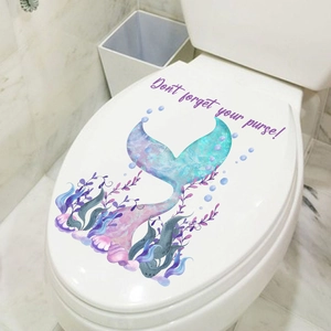 Seagrass mermaid tail self-adhesive wall sticker for bathroom decor in iridescent purple and blue