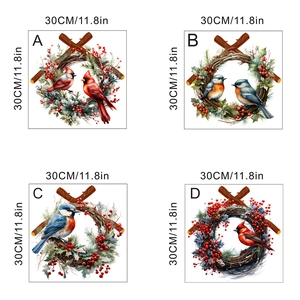 Set of 4 winter floral wall stickers featuring cardinals and bluebirds on pine wreaths