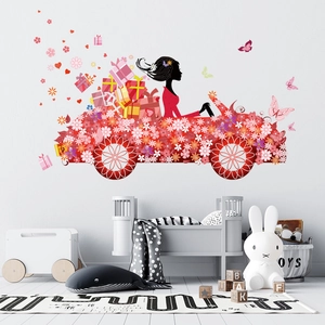 Girl fairy flower car wall decal sticker with butterflies for kids bedroom nursery decor