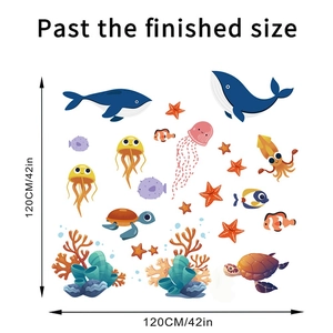 Detailed view of ocean life wall stickers showing sea turtles, jellyfish and coral elements