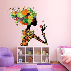Artistic fruit and vegetable silhouette wall sticker for creative living room decoration