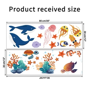 Detailed product size layout for underwater ocean animals self-adhesive wall stickers