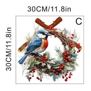 30cm self-adhesive sticker featuring a bird on a pine branch with red winter berries