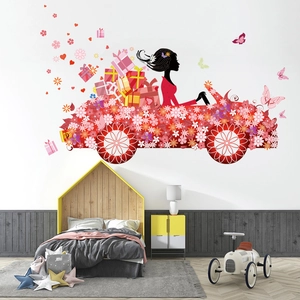 Detail of flower fairy silhouette in a floral car wall sticker for kids bedroom decor