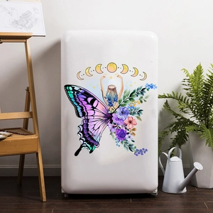 Artistic butterfly girl wall sticker applied on a white fridge in a creative home setting