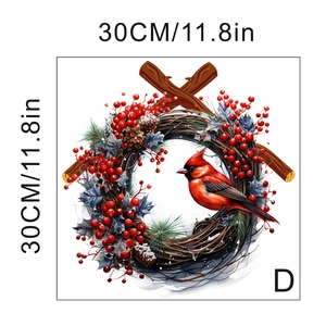 30x30cm self-adhesive wall sticker with red cardinal, pine cones, and winter berries