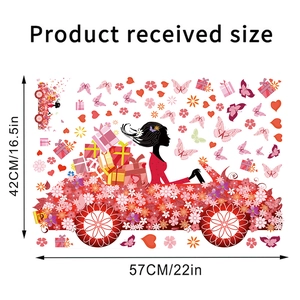 Detailed dimension guide showing the 57x42cm sheet size for the floral car wall decal