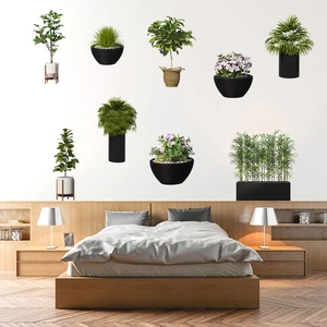 Set of 9 realistic 3D potted green plant wall stickers for modern home wall decor