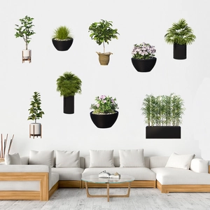 3D Green Potted Plant Wall Sticker PVC Waterproof Botanical Leaf Decal For Living Room Bedroom Modern Home Decoration DIY