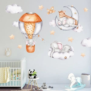 Watercolor elephant and giraffe wall stickers for nursery wall decoration
