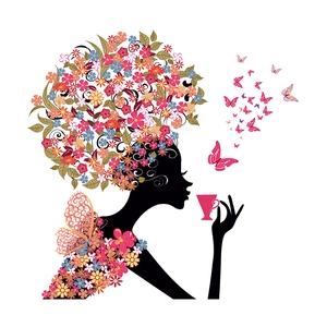 Sticker mural silhouette de fille avec fleurs et papillons pour décoration de chambre