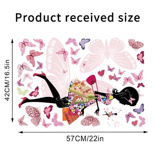 Détail du sticker mural fée papillon avec dimensions 42cm x 57cm pour déco maison
