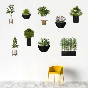 Self-adhesive 3D plant wall stickers featuring fiddle leaf fig and potted greenery