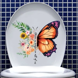 Detail of floral butterfly toilet seat sticker with quote there is magic in all of us