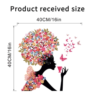 Vue détaillée du sticker mural fille papillon fleur avec dimensions de 40cm