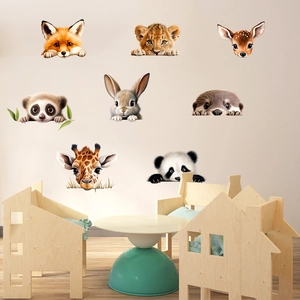 Nursery wall decals featuring cute cartoon animals like giraffes, pandas, and lions