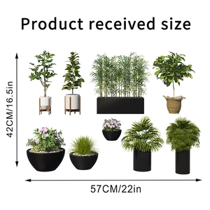 Detail view of 3D green plant wall decals with product dimensions 42x57cm
