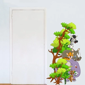 Cartoon animal wall decal with elephant tiger and zebra for kids bedroom decoration