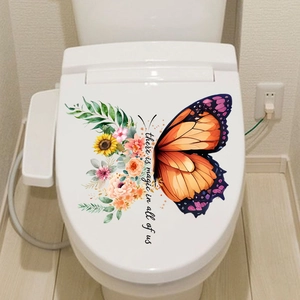 Self-adhesive butterfly and flower wall sticker for toilet seat decor with quote