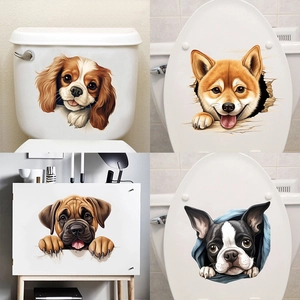 3D Dog Toilet Lid Stickers Waterproof PVC Wall Decals For Bathroom Kitchen Refrigerator Creative Animal Hole Peeking Puppy Wall Art Decor
