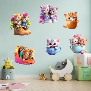 Cartoon cats in boots wall decals for kids room decor with high quality finish