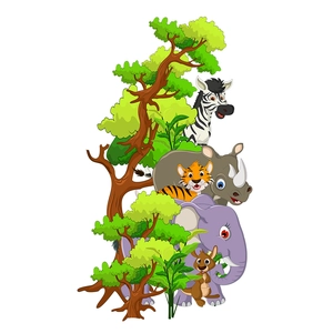 Self-adhesive jungle animal wall sticker featuring elephant zebra and tiger for kids room