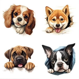 3D hole effect waterproof dog wall stickers featuring Shiba Inu and Beagle designs