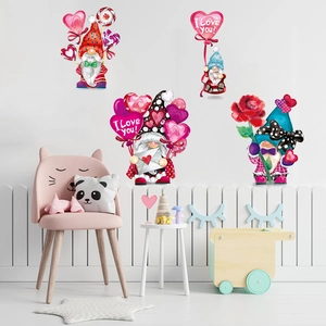 Sticker Mural Gnome Dessin Animé Saint-Valentin Montgolfière PVC Imperméable Autocollant Pour Chambre d'Enfant