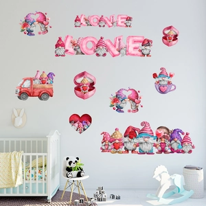 Stickers muraux gnomes de la Saint-Valentin avec camion d'amour pour chambre d'enfant