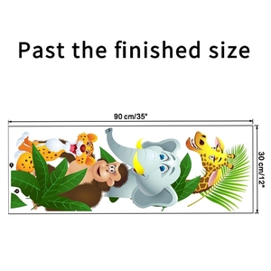 Detail of cartoon animal wall stickers featuring giraffe and elephant on PVC sheet