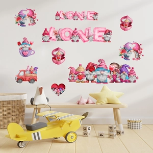 Stickers muraux Saint-Valentin gnome camion LOVE pour chambre d'enfant décor