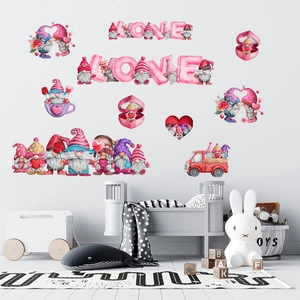 Stickers Muraux Gnome Camion Saint-Valentin PVC Imperméable Cœur Amour Décalcomanies Dessin Animé Amovible Décoration Maison