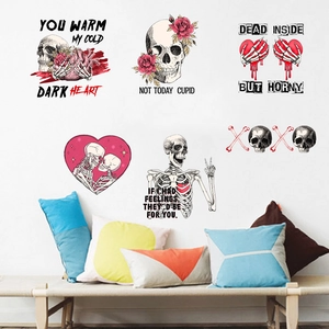 Skull heart self-adhesive wall stickers with roses and funny dark humor slogans