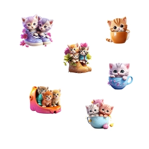 Cute cartoon cats in boots and flowers self-adhesive wall stickers for home decoration