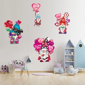 Stickers muraux gnome saint-valentin et ballon pour chambre enfant avec roses rouges
