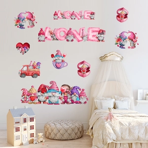 Stickers muraux aquarelle de gnomes de la Saint-Valentin et camion d'amour pour enfants