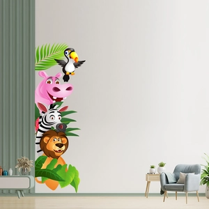 Cartoon jungle animal wall stickers with lion and hippo for nursery room decoration