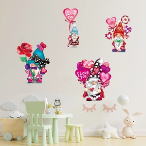 Stickers muraux gnomes de la Saint-Valentin avec ballons et cœurs pour chambre d'enfant