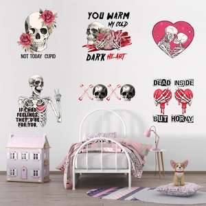 Valentine Day Gothic Skull Heart Flower Wall Sticker PVC Romantic Decorative Decal For Bedroom Living Room Home Decoration Art