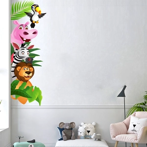 Tropical safari animals wall stickers with lion and zebra for kids bedroom decor
